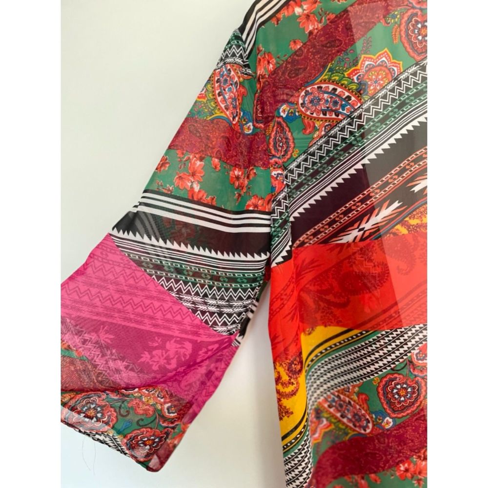 EST 1946 Long Open Front Colorful Kimono Size Large Boho Whimsical B85 - Picture 4 of 15